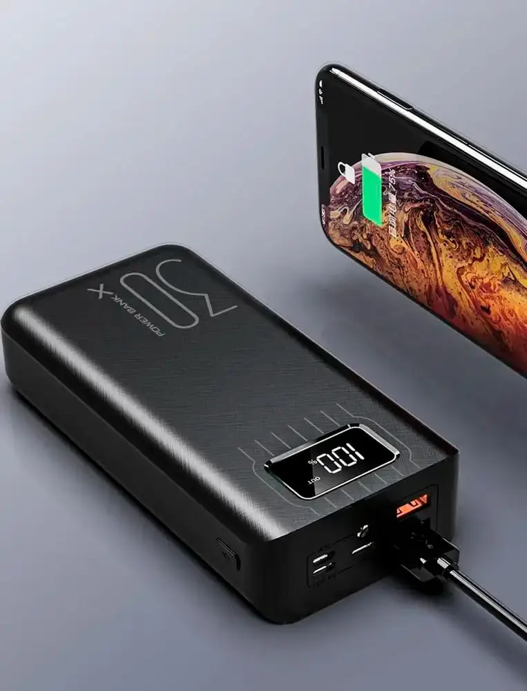 Універсальна мобільна батарея для смартфона UWarmSof 30000mAh повербанк з ліхтариком та LED-дисплеєм Чорний - 5