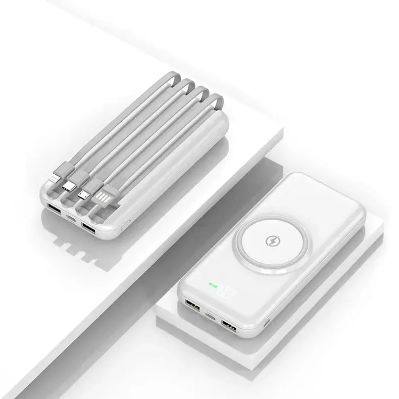 Повербанк з бездротовою зарядкою для смартфона UWarmSof 10000mAh УМБ портативне зарядне з вбудованими кабелями та LED-дисплеєм Білий - 3