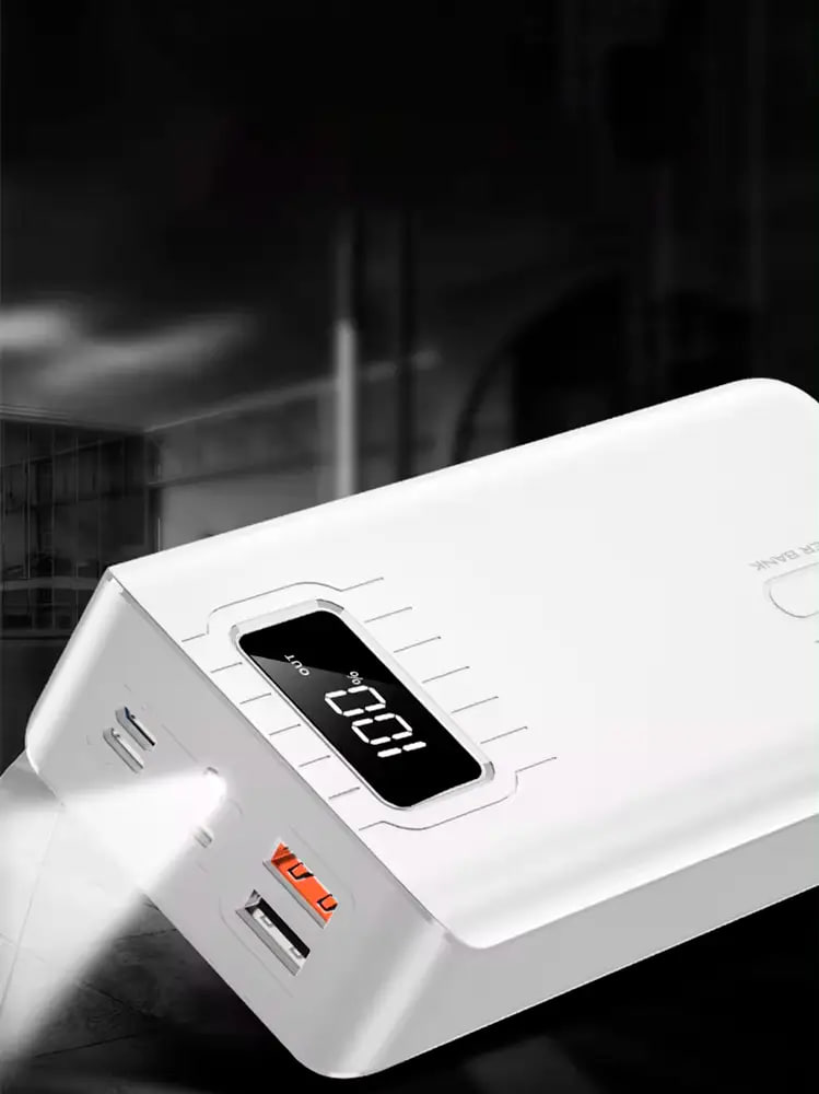 Універсальна мобільна батарея для смартфона UWarmsof 30000mAh повербанк з ліхтарем та LED-дисплеєм Білий - 3