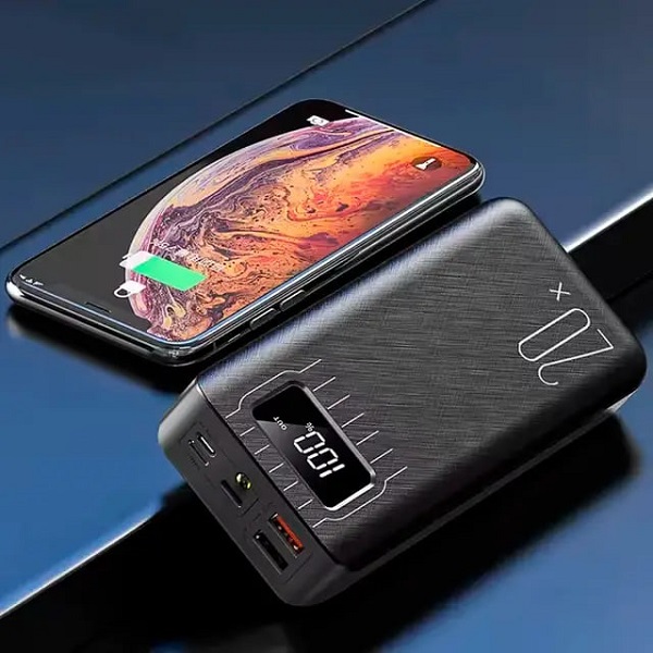 Універсальна мобільна батарея UWarmSof 20000mAh повербанк для смартфона та планшета з LED-дисплеєм Чорний - 3