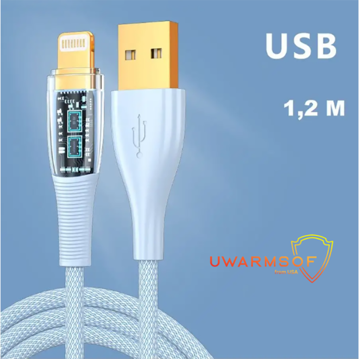 Зарядний шнур для швидкого заряджання телефону USB to Type-C 1.2 м UWarmSof кабель для зарядки планшета повербанка смартфона тайпсі зарядка 18 Вт Блакитний