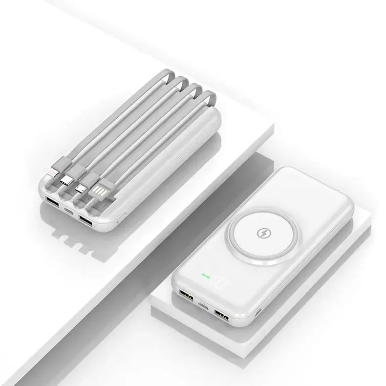 Повербанк з бездротовою зарядкою для смартфона UWarmSof 20000mAh УМБ портативне зарядне з вбудованими кабелями та LED-дисплеєм Білий - 2
