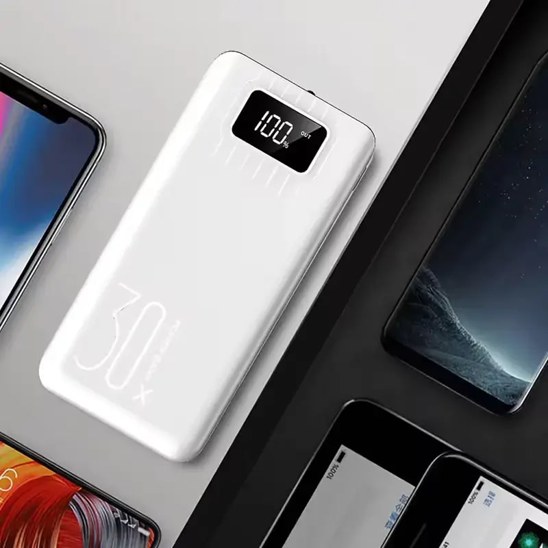 Універсальна мобільна батарея для смартфона UWarmsof 30000mAh повербанк з ліхтарем та LED-дисплеєм Білий - 5