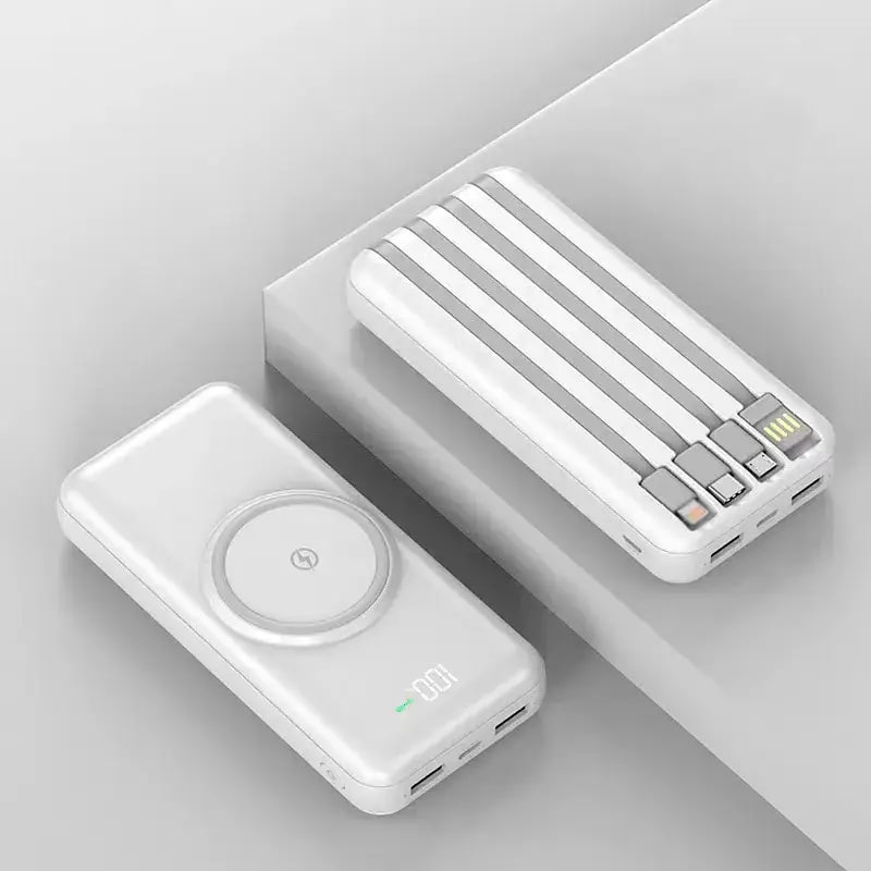 Повербанк з бездротовою зарядкою для смартфона UWarmSof 10000mAh УМБ портативне зарядне з вбудованими кабелями та LED-дисплеєм Білий - 2